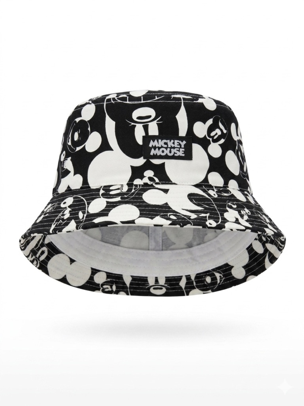 Divided Black & White Mickey Mouse Print Bucket Hat